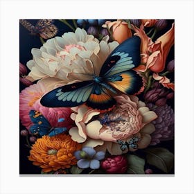 Flowers And Butterflies Canvas Print