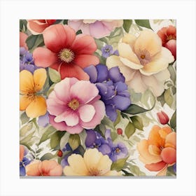 Watercolor Flowers Seamless Pattern Canvas Print