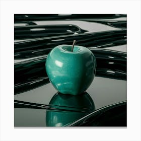 Green Apple On A Black Surface Canvas Print