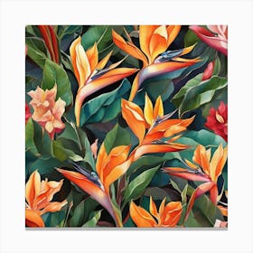 Flower Motif Painting Bird Of Paradise Art Print 1 Canvas Print