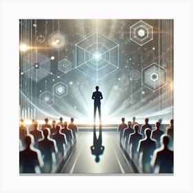 Inspiring Business Speaker: A Dynamic Scene of a Professional Addressing an Engaged Audience in a Modern Setting Canvas Print