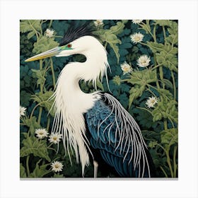 Ohara Koson Inspired Bird Painting Great Blue Heron 3 Square Canvas Print