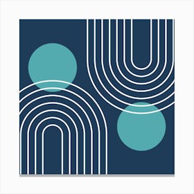 Mid Century Modern Geometric B11 In Navy Blue And Teal (Rainbow And Sun Abstract) 02 Canvas Print