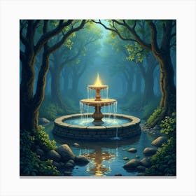 An Enchanted Fountain With Glowing Water In A Forest 1 Canvas Print