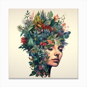 Woman's Head filled with Plants Canvas Print
