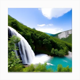 Waterfall and Mountains Canvas Print