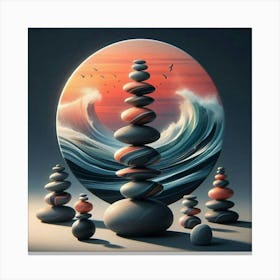 Zen balancing stones at sunset 1 Canvas Print