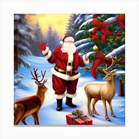 Santa And Reindeer Canvas Print