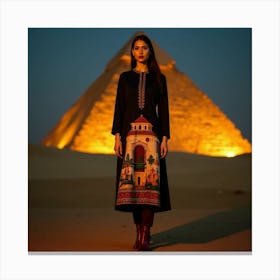 Egyptian Woman In Front Of Pyramids 4 Canvas Print