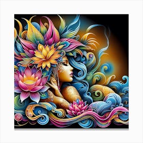 Woman With Lotus Flowers Canvas Print