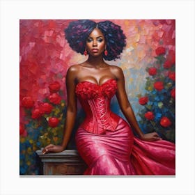 Black Woman In Red Dress Canvas Print