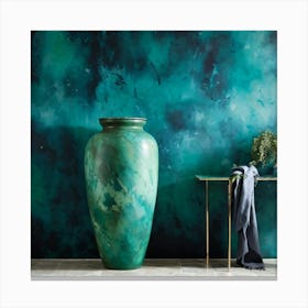 An Old Antique Vase Crafted From Green Marble Standing Majestically Against A Cool Backdrop Showc (1) Canvas Print