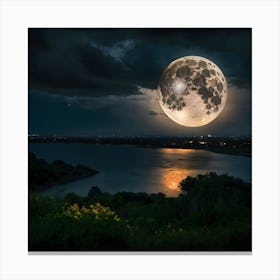 Full Moon Over Lake Canvas Print