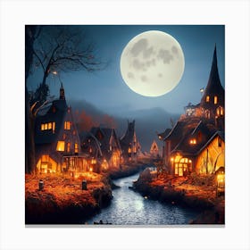 Spooky Village At Night Canvas Print