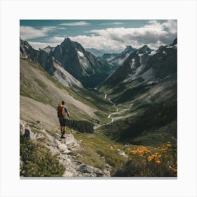 Man Hiking In The Mountains Canvas Print