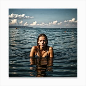 Young Woman In The Sea Canvas Print