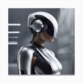 Create A Cinematic Apple Commercial Showcasing The Futuristic And Technologically Advanced World Of The Woman In The Hightech Helmet, Highlighting The Cuttingedge Innovations And Sleek Design Of The Helmet An (4) Canvas Print