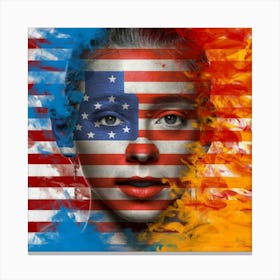 American Girl With American Flag Painted On Her Face Canvas Print
