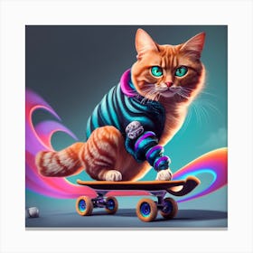 Skateboarding Cat Canvas Print