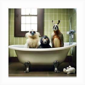 Funny Animals In Bath Canvas Print