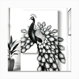 Classic Black And White Oil On Canvas Painting Of A Peacock Hallway Wall Poster Stampe su tela