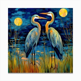 Blue Herons At Night Canvas Print