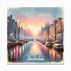 Dawn Reflections Amsterdam Wall Print Art A Peaceful And Picturesque Depiction Of Amsterdam S Tranquil Mornings, Perfect For Bringing A Sense Of Calm And Beauty To Any Space Canvas Print