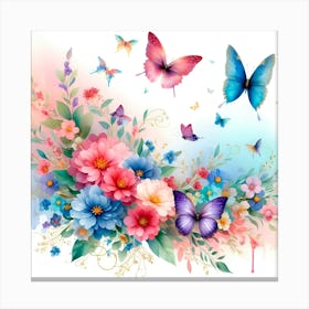 Flowers And Butterflies 1 Canvas Print