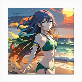 Anime Girl Enjoying her Final Beach Day 2 Canvas Print