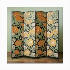 A Floral Design In A Green And Orange Room Divid (7) Canvas Print