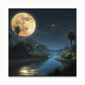 Full Moon Over The River Canvas Print