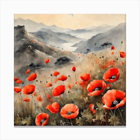Poppy Landscape Painting (10) Canvas Print