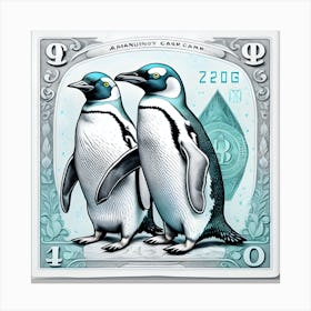 Penguins Vintage Banknote Style Poster Canvas Print