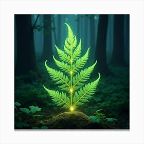 A Radiant Fern With Fronds Of Shimmering, Neon Light In A Fantastical Woodland 1 Canvas Print