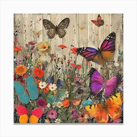 Kitsch Butterflies In The Meadow Collage Canvas Print
