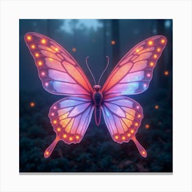 A Surreal Butterfly With Wings Of Shifting, Neon Ribbons Fluttering In A Magical Dusk Canvas Print