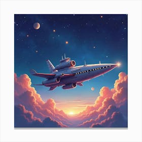 Watercolor Space Station Floating Peacefully Among Stars And Colorful Gas Clouds 1 Canvas Print