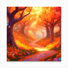 Autumn Path With Pumpkins Canvas Print