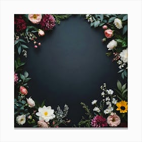 Floral Wreath On A Black Background 1 Canvas Print
