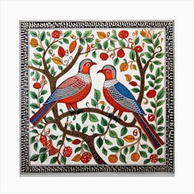 Birds On A Tree Madhubani Painting Indian Traditional Style Canvas Print