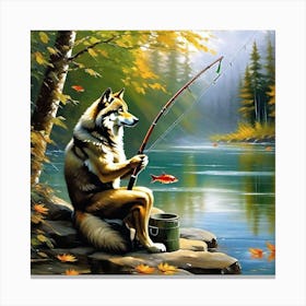 Wolf Fishing 1 Canvas Print