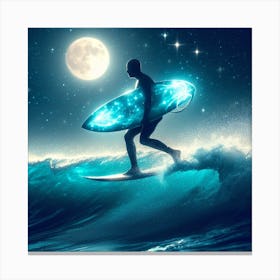 Surfer man In The Moonlight 2 Canvas Print