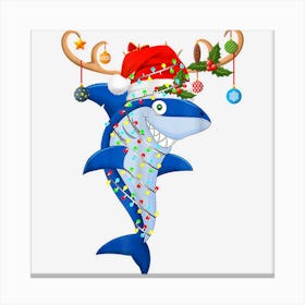 Santa Hat Shark Christmas Lights Funny Sharkmas Xmas Canvas Print