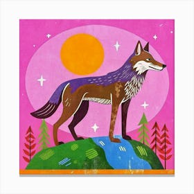 Colorful Wolf In A Forest Landscape Canvas Print