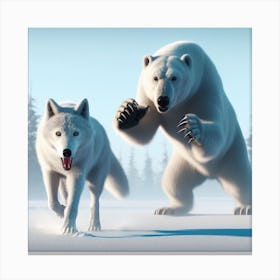 Polar Bear Preying On Husky Canvas Print