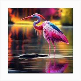 On Still Waters, Pink Heron in Lush Lagoon Canvas Print