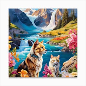 'Dogs And Flowers' Canvas Print