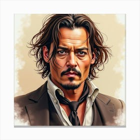 Johnny Depp In A Rich Watercolor Style, Blending Warm And Cool Tones Seamlessly Canvas Print