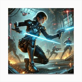 A Sci Fi Action Scene Illustrating Dual Wield Com Canvas Print