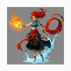Girl With Red Hair The Magic of Watercolor: A Deep Dive into Undine, the Stunningly Beautiful Asian Goddess 2 Canvas Print